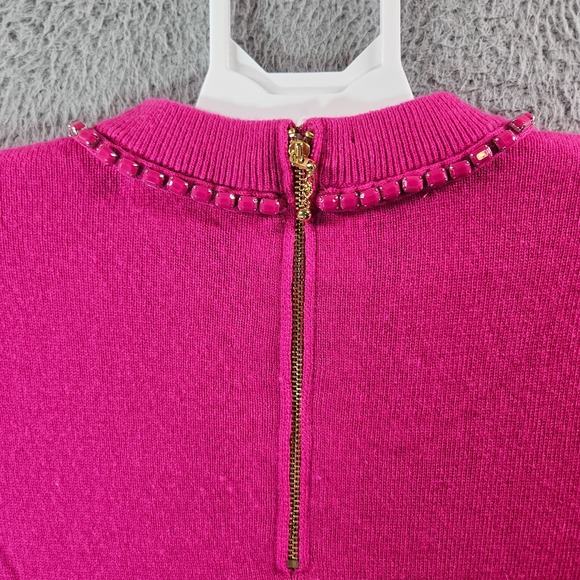 Kate Spade Wool Cashmere Top Women XS Bead Embellished Short Sleeve Pink - Picture 7 of 11